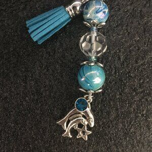Pisces Keychain with Aquamarine Beads & Charm